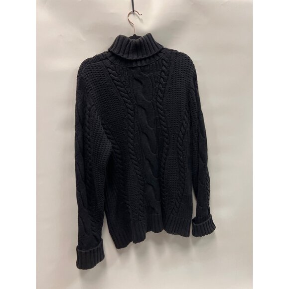 Women’s 3D Cable Knit Chunky Black Turtleneck Fisherman Wool Sweater Sz XL - Picture 9 of 12